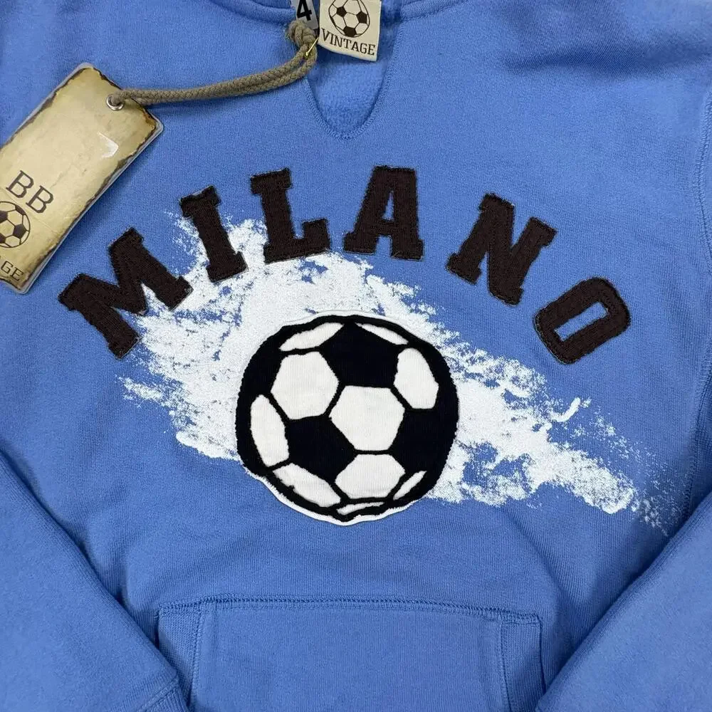 BB Vintage Hoodie Kids 2T Blue Milano Soccer Ball Graphic '78 Fleece Pullover